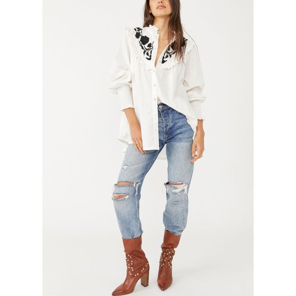 Free People Tops - 🎉LAST CHANCE🎉 NWT Free People Rose Vines Embroidered Top / Ivory Combo
